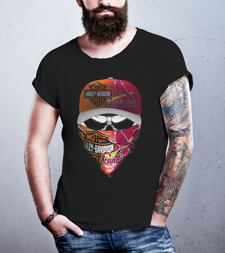 Harley Davidson Motorcycles Cardinals Skull Cap And Bandana Combo T-Shirt