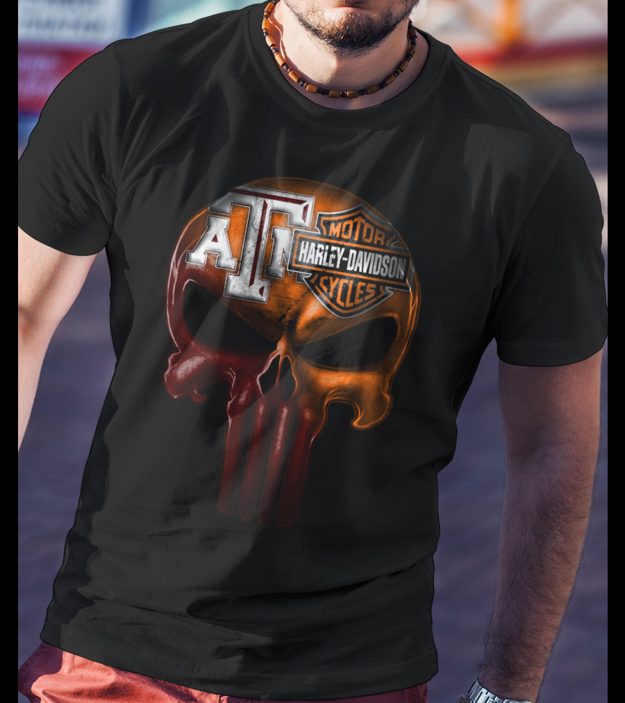 Texas A&M Harley Davidson Punisher Skull T-Shirt
