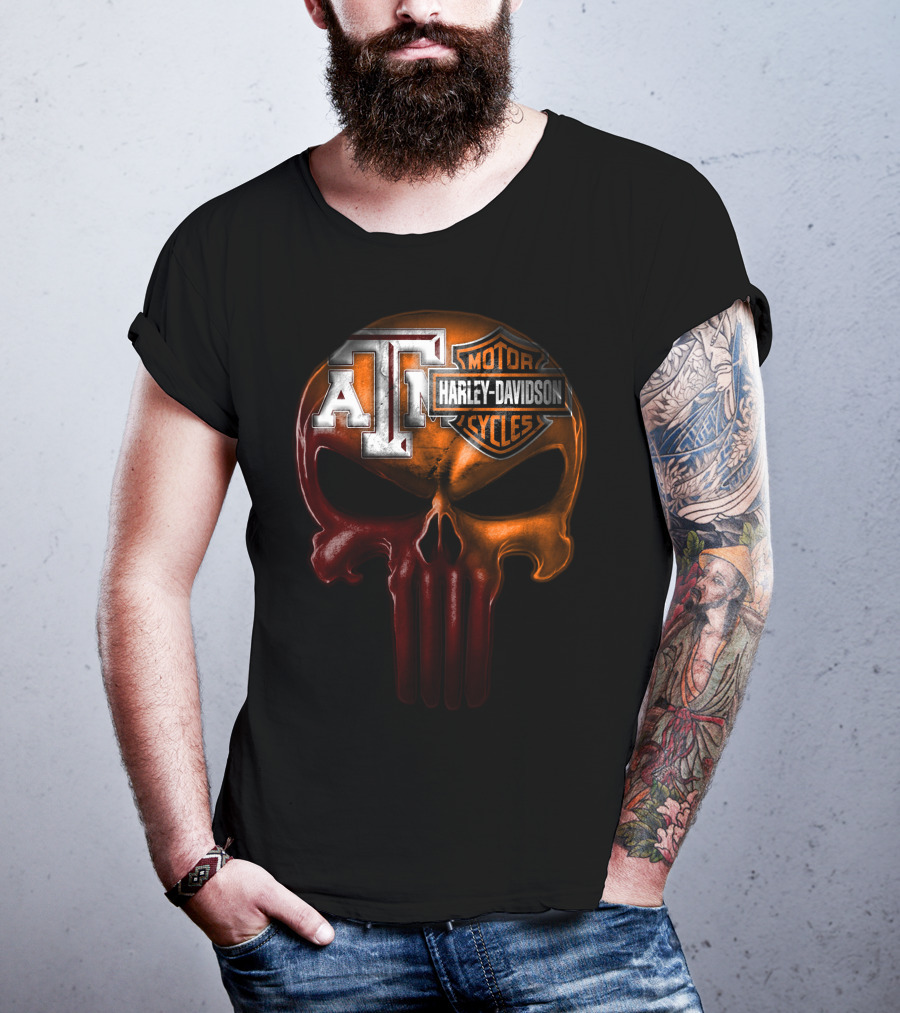 Texas A&M Harley Davidson Punisher Skull T-Shirt