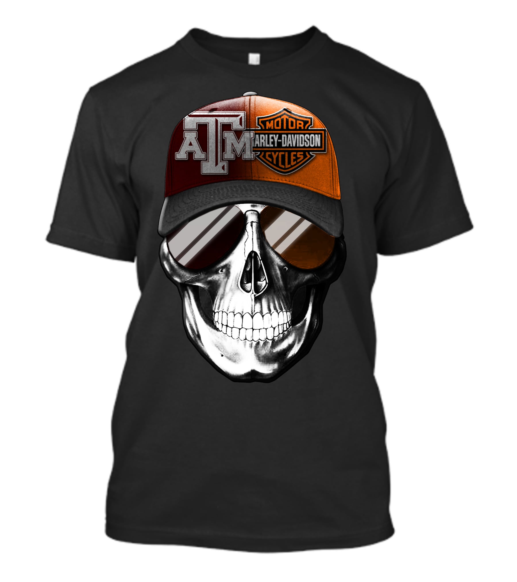 Texas A&M Harley Davidson Skull Hat With Sunglasses T-Shirt