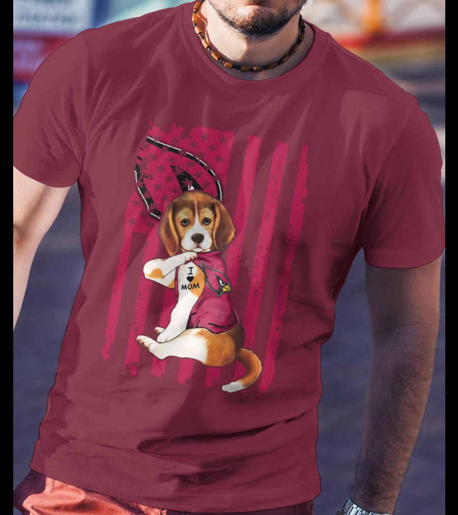 Beagle I Love Mom Arizona Cardinals USA Flag Stars T-Shirt