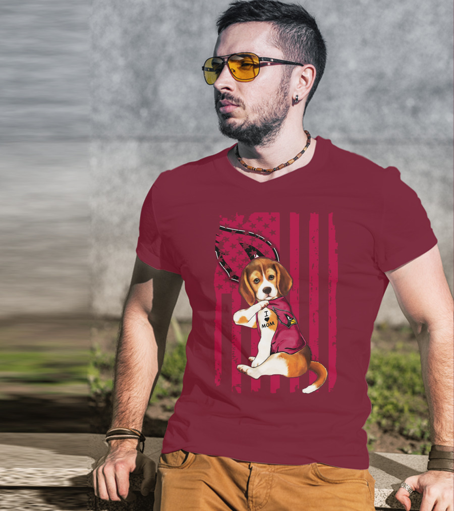 Beagle I Love Mom Arizona Cardinals USA Flag Stars T-Shirt