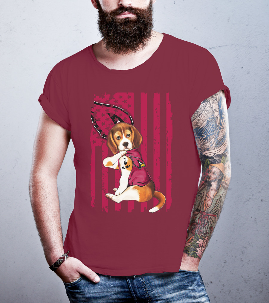 Beagle I Love Mom Arizona Cardinals USA Flag Stars T-Shirt