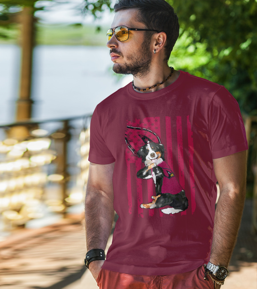 I Mom Border Collie Arizona Cardinals American Flag T-Shirt