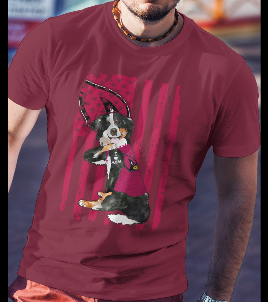 I Mom Border Collie Arizona Cardinals American Flag T-Shirt