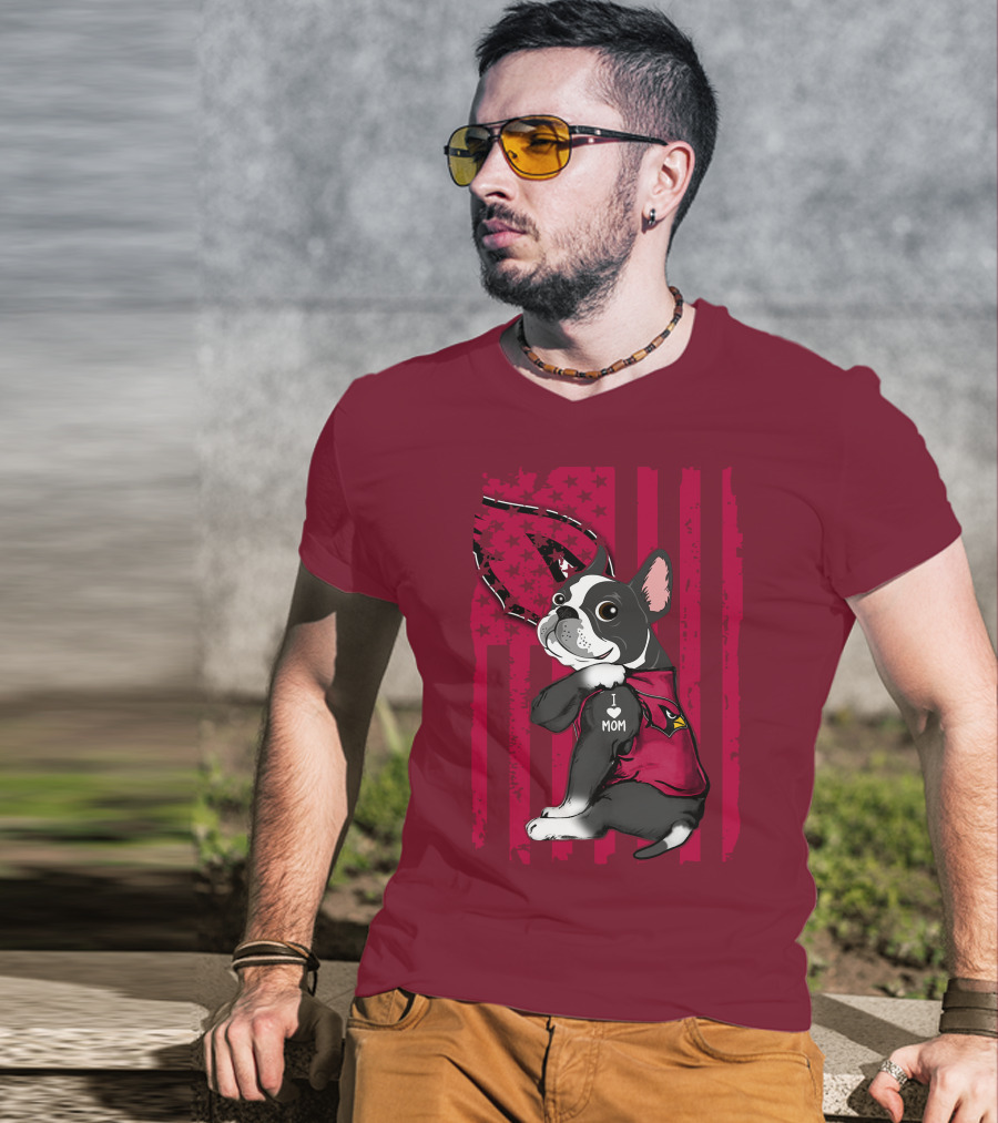 Boston Terrier I Love Mom Arizona Cardinals Football Fan T-Shirt