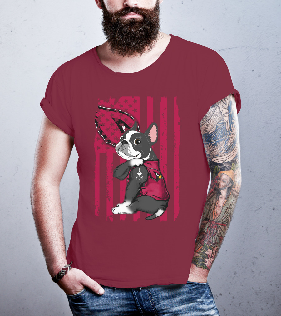 Boston Terrier I Love Mom Arizona Cardinals Football Fan T-Shirt