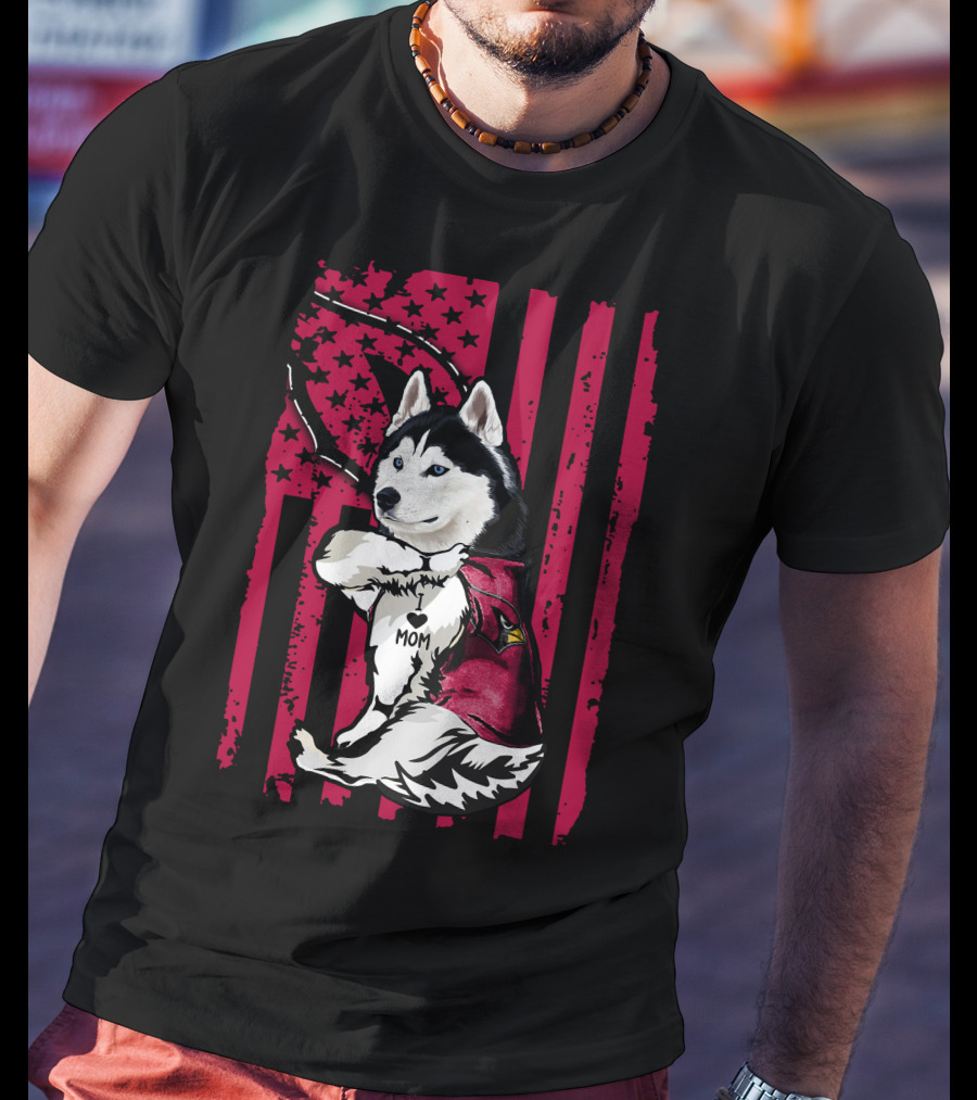 Siberian Husky I Love Mom Arizona Cardinals Patriotic T-Shirt