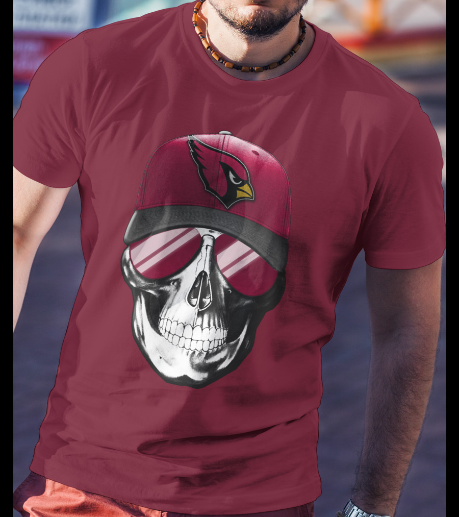 Arizona Cardinals Skull Cap With Sunglasses T-Shirt