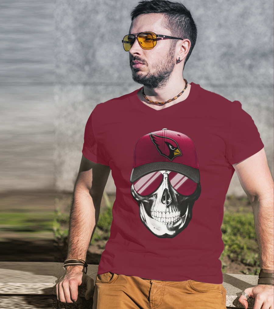 Arizona Cardinals Skull Cap With Sunglasses T-Shirt