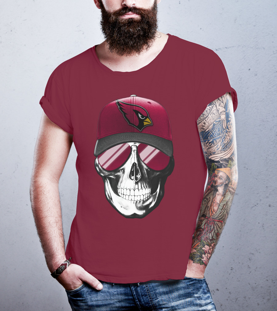 Arizona Cardinals Skull Cap With Sunglasses T-Shirt