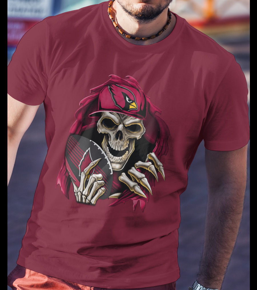 Arizona Cardinals Skull Holding Football T-Shirt