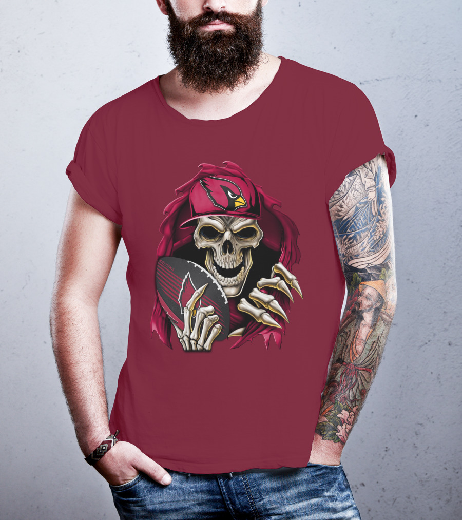 Arizona Cardinals Skull Holding Football T-Shirt