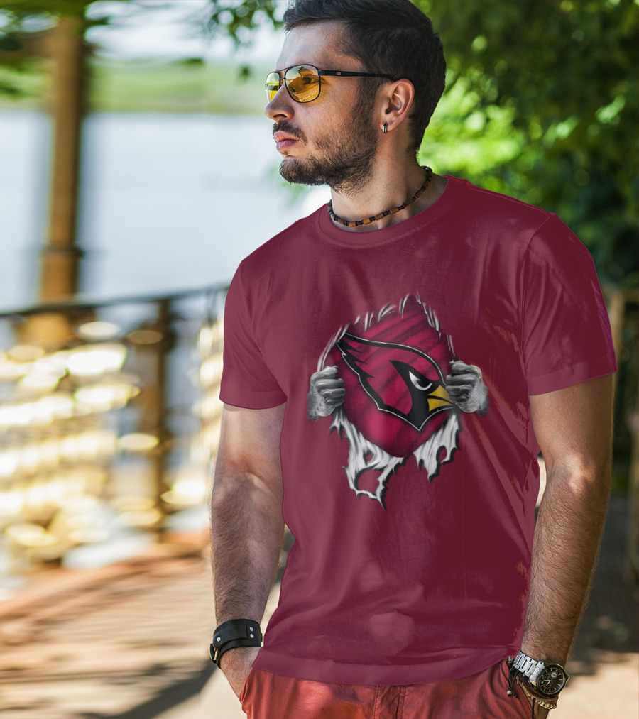 Torn Arizona Cardinals Emblem Revealed By Hands T-Shirt