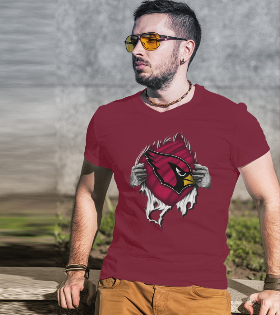 Torn Arizona Cardinals Emblem Revealed By Hands T-Shirt
