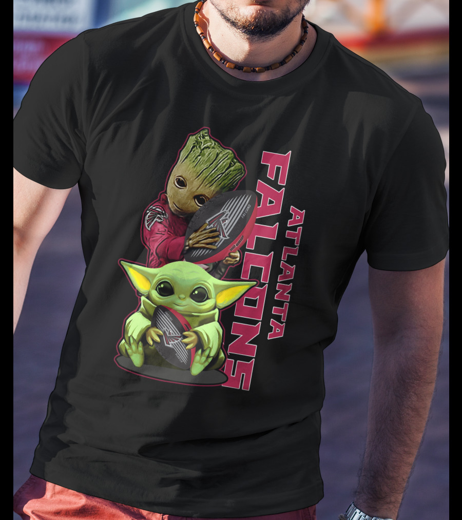 Grzd Atlanta Falcons Baby Groot Yoda Holding Football T-Shirt