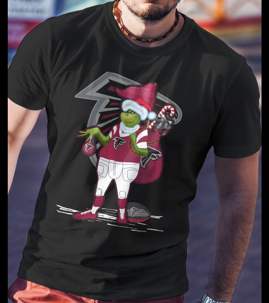 Grinch Santa Atlanta Falcons Holiday Football Fan Festive Green Character T-Shirt