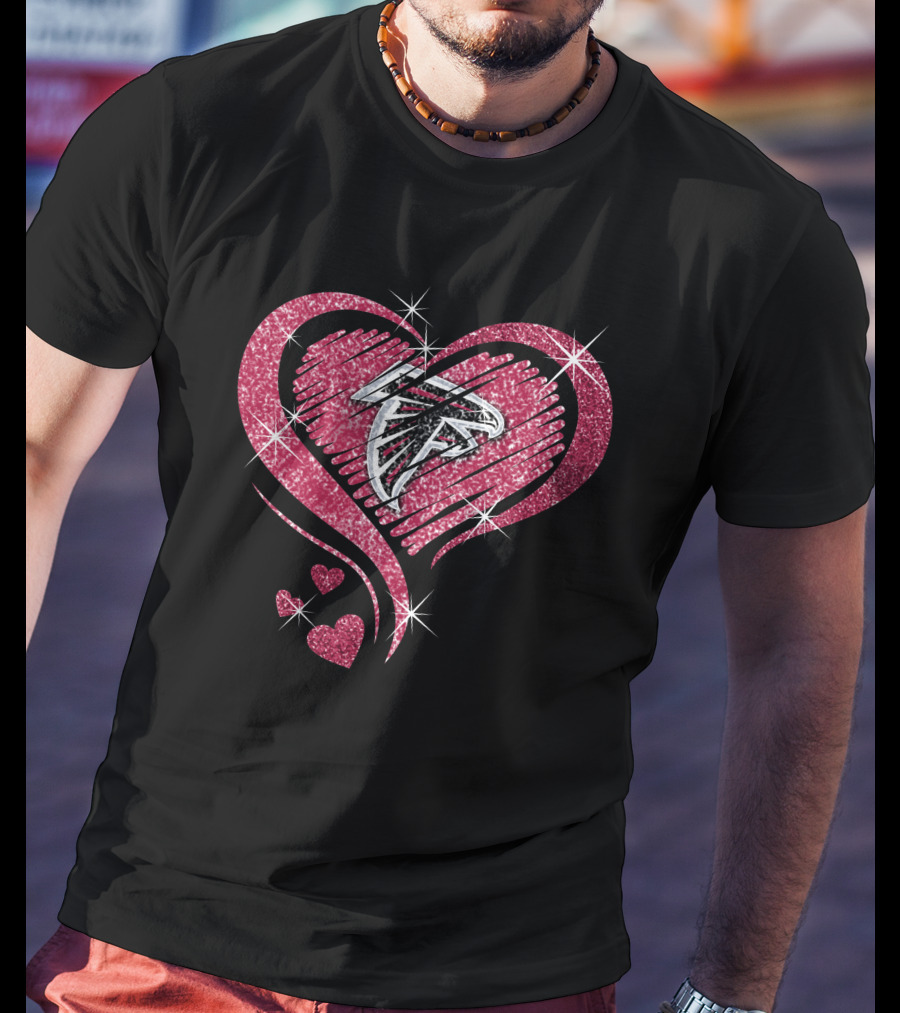 Heart Diamond Atlanta Falcons Sparkling Logo In Glittered Pink Hearts T-Shirt