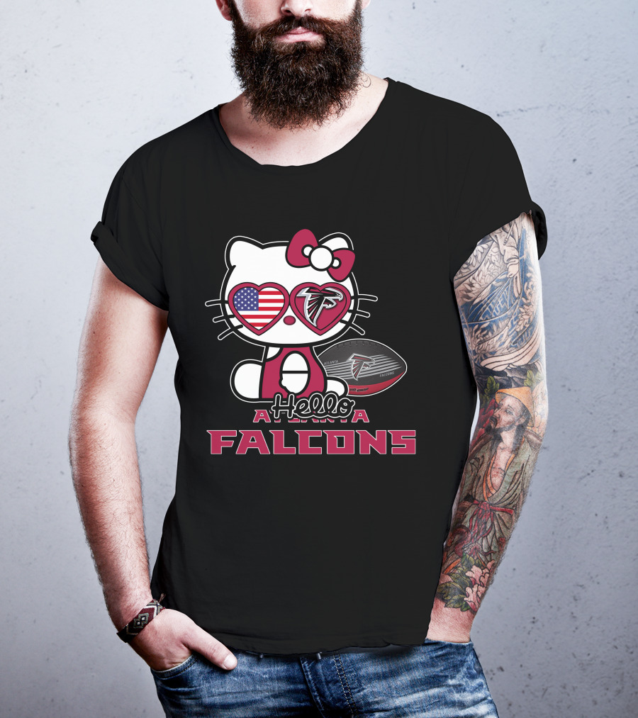 Hello Kitty Atlanta Falcons American Flag Football T-Shirt
