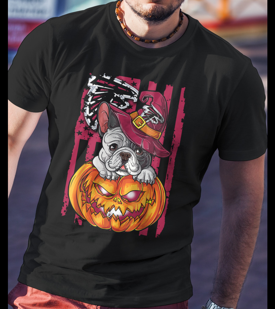 Hlw Bulldog Pumpkin Witch Hat Atlanta Falcons T-Shirt