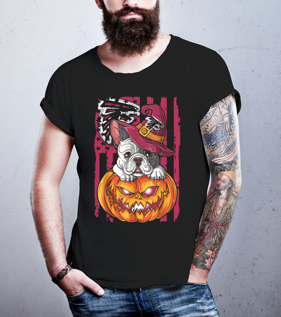 Hlw Bulldog Pumpkin Witch Hat Atlanta Falcons T-Shirt
