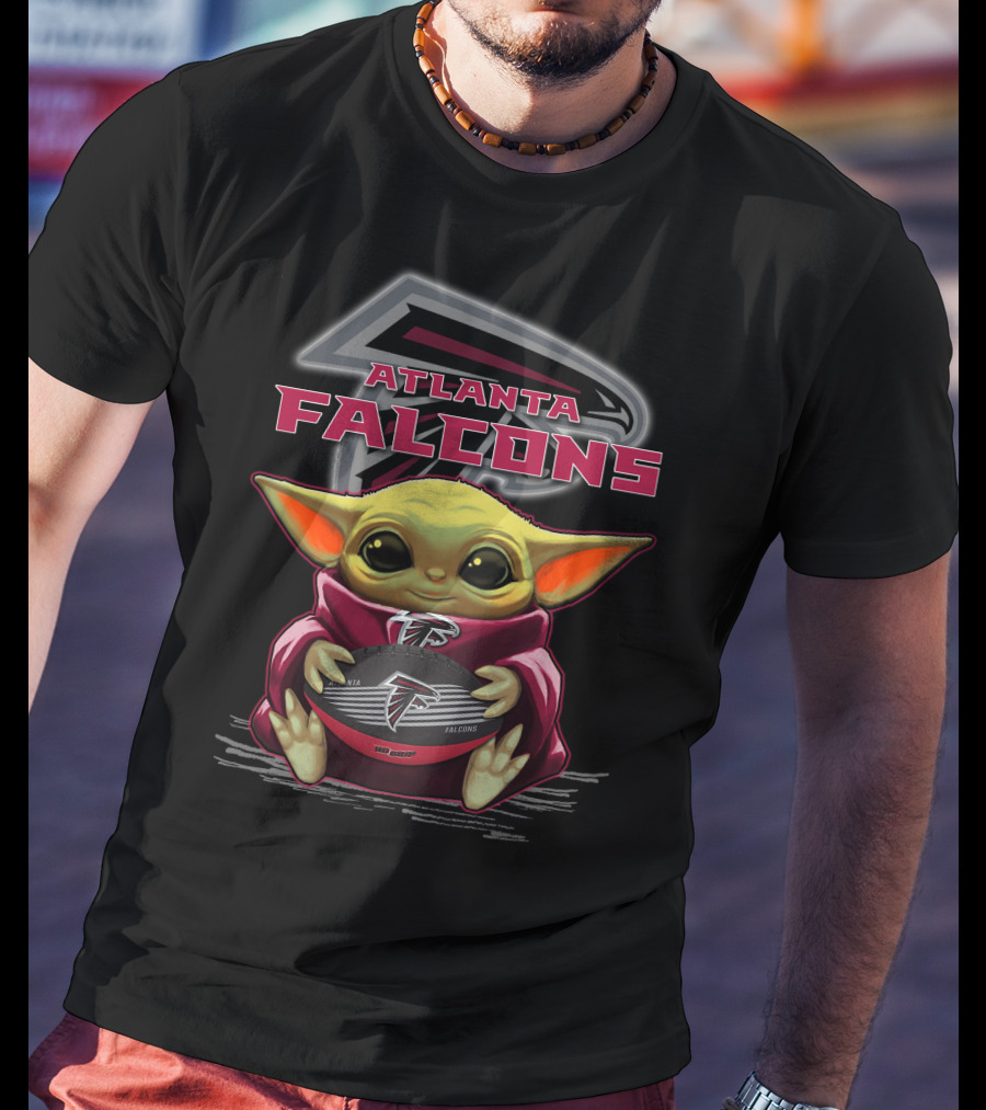 Baby Yoda Holding Atlanta Falcons Football T-Shirt