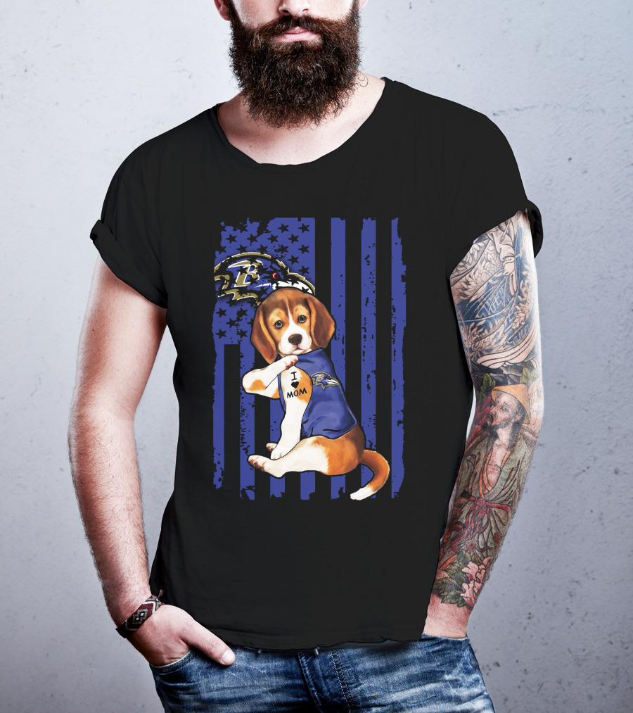 Beagle I Love Mom Baltimore Ravens T-Shirt
