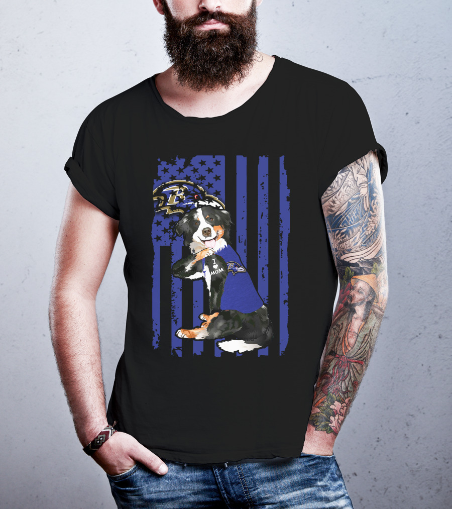 Border Collie I Love Mom Baltimore Ravens Flag T-Shirt