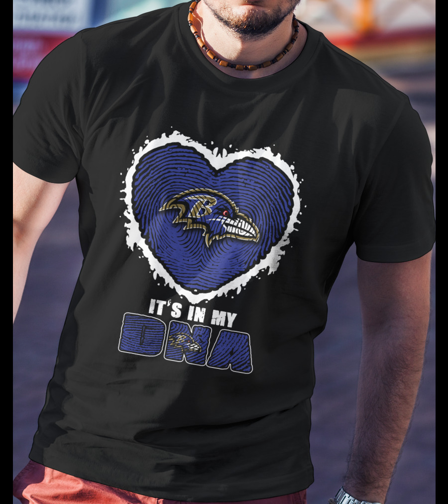 It's In My DNA Baltimore Ravens Heart Fingerprint T-Shirt
