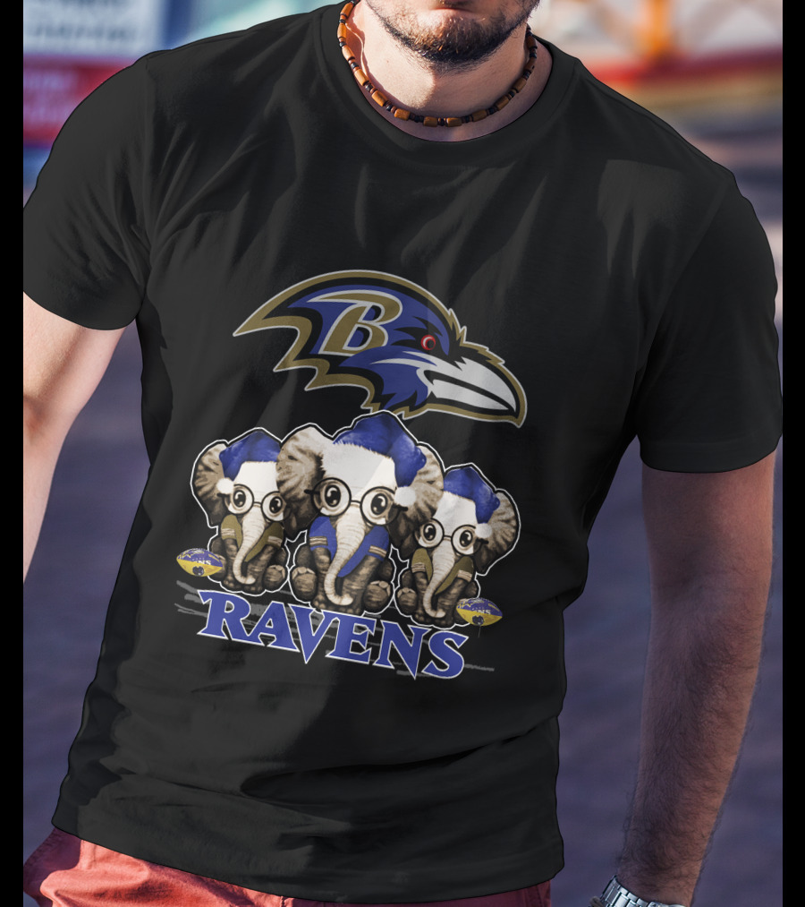Baltimore Ravens Christmas Elephants T-Shirt