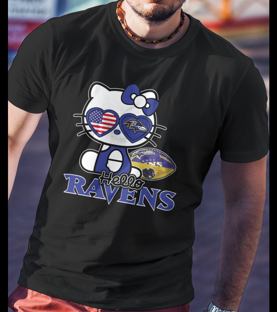 Hello Kitty Baltimore Ravens American Football Fan T-Shirt
