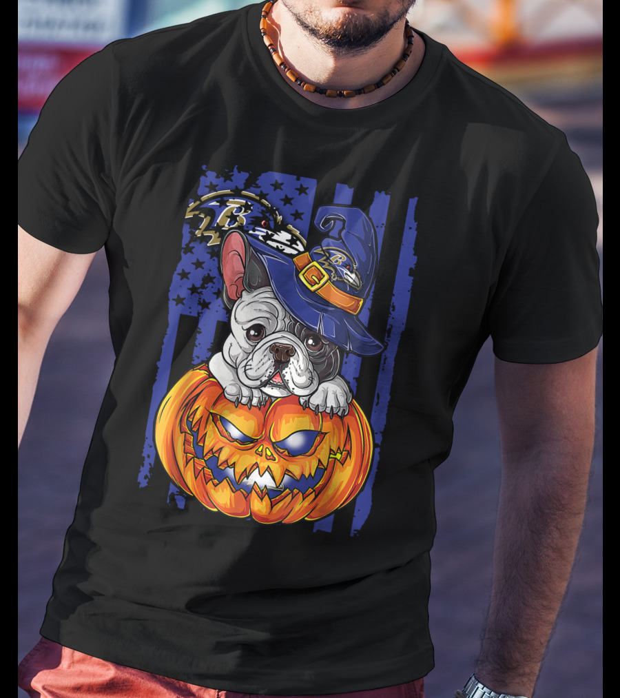Bulldog Halloween Pumpkin Baltimore Ravens Wizard Hat T-Shirt