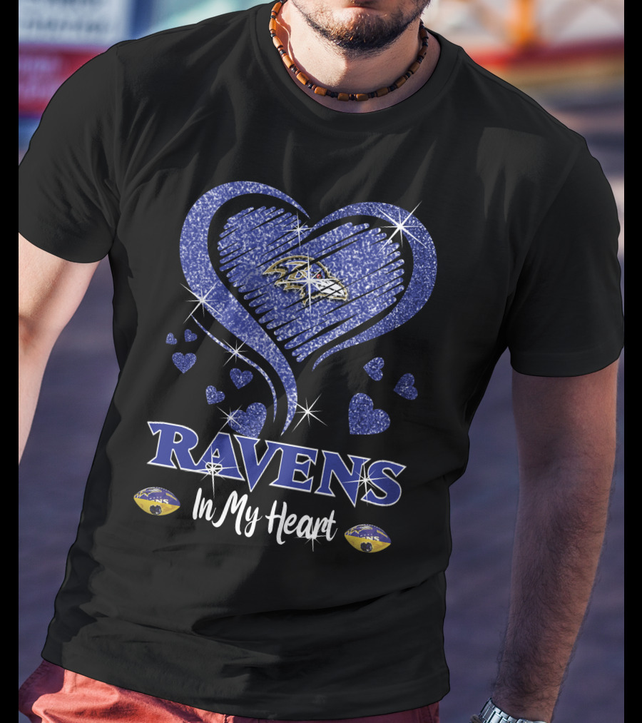 Ravens In My Heart Baltimore Ravens Heart Logo With Sparkling Effect T-Shirt