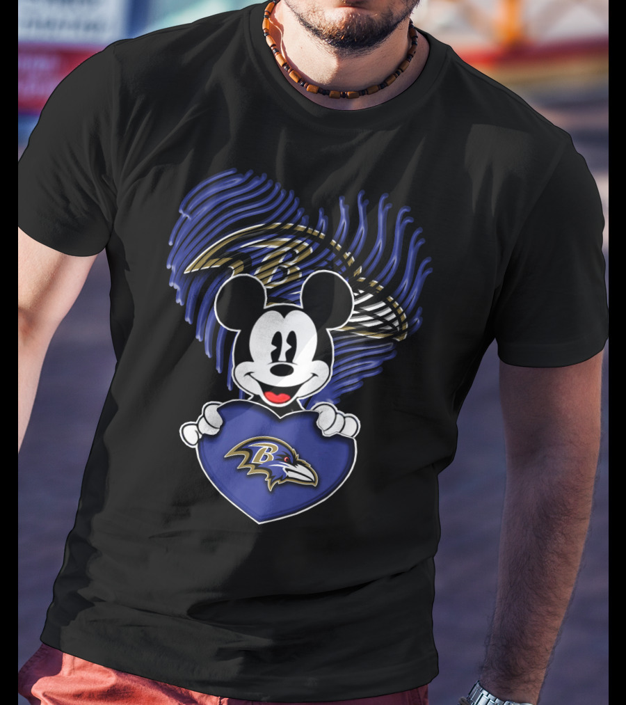 Mick Mouse Heart Baltimore Ravens Fan Spirit T-Shirt