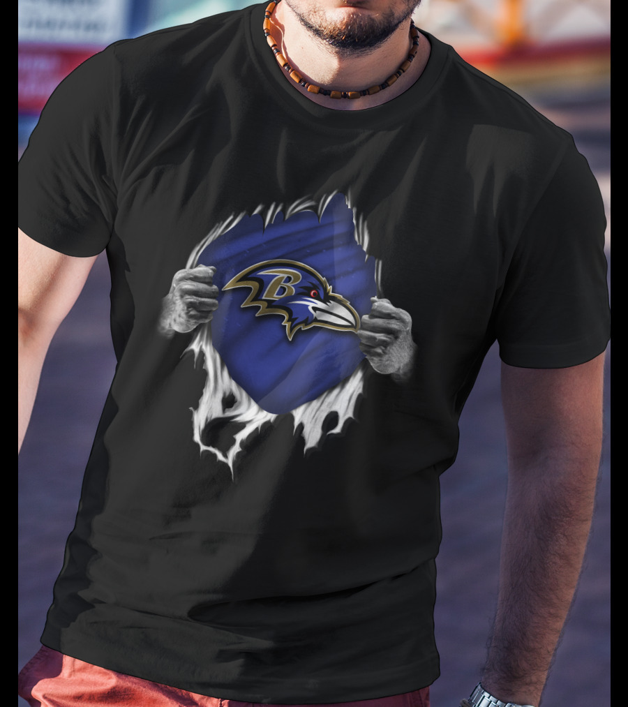 Torn Baltimore Ravens Logo Revealed By Ripped Hands T-Shirt