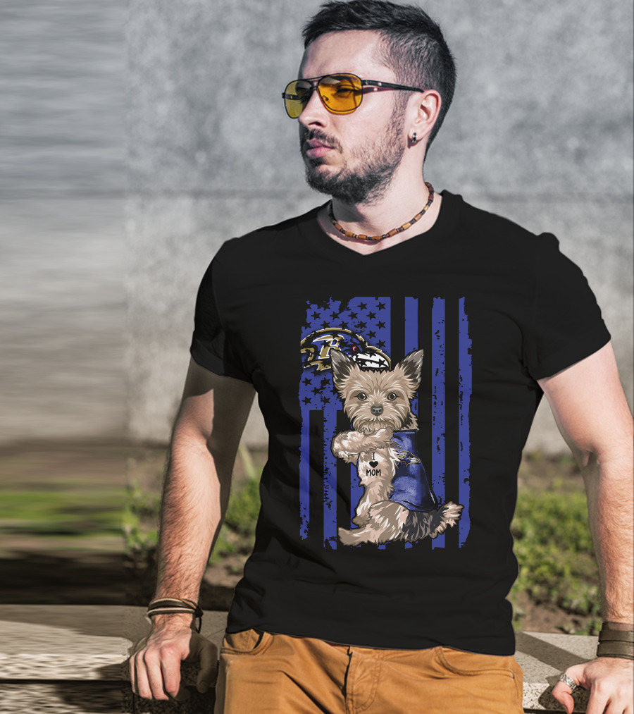 Yorkshire Terrier I Love Mom Baltimore Ravens T-Shirt