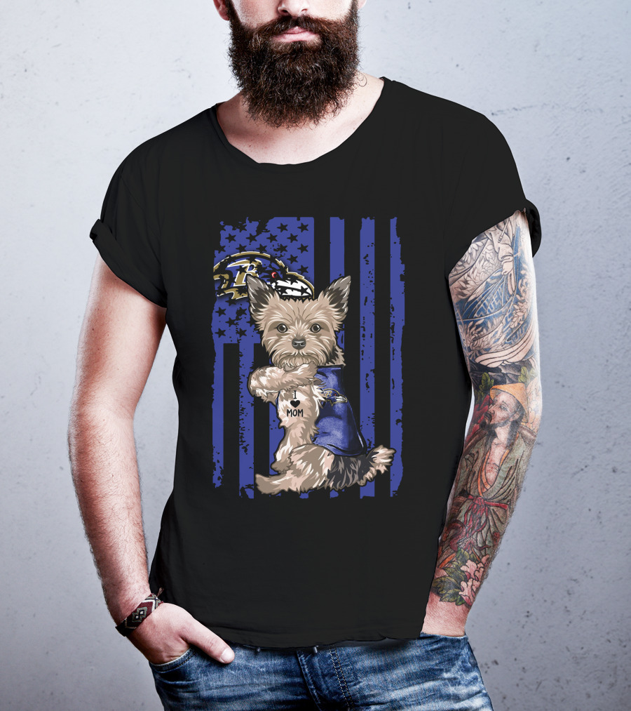 Yorkshire Terrier I Love Mom Baltimore Ravens T-Shirt