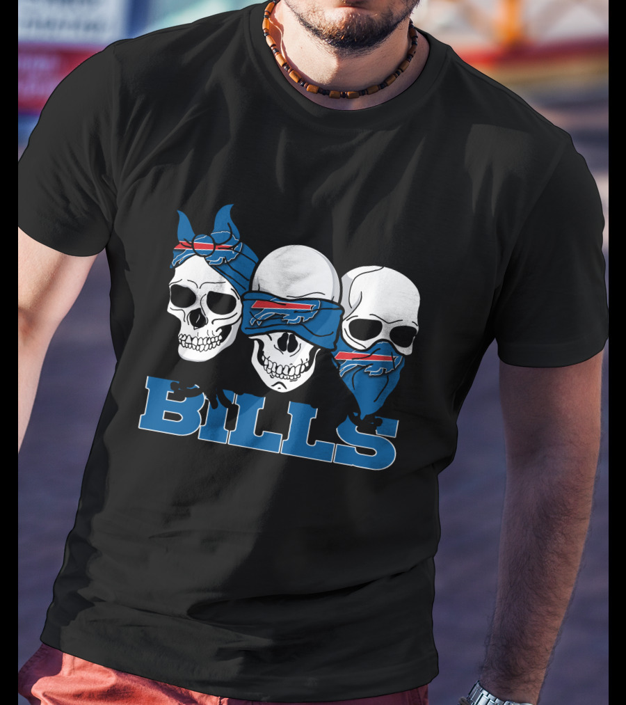 3 Skull Buffalo Bills Logo Bandana Trio T-Shirt