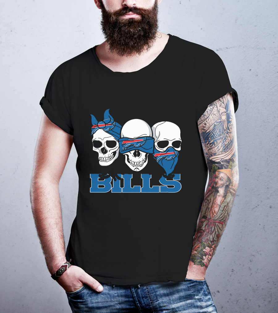 3 Skull Buffalo Bills Logo Bandana Trio T-Shirt