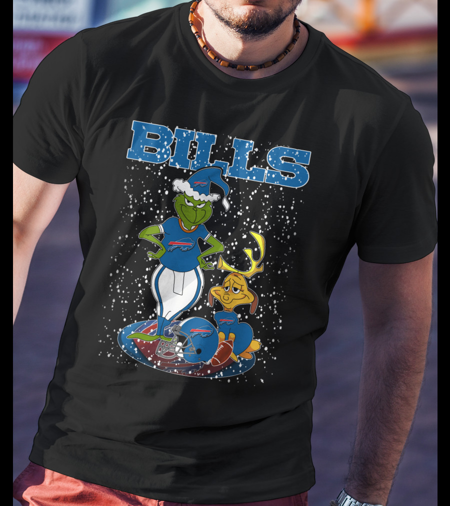 Grinchxmas Buffalo Bills Snowy Grinch And Max Football T-Shirt