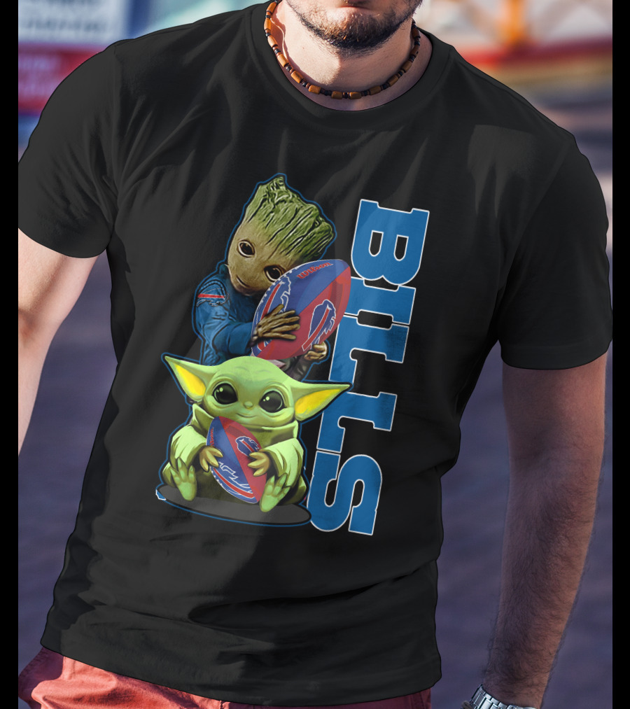 Grzd Buffalo Bills Baby Groot And Baby Yoda Football T-Shirt