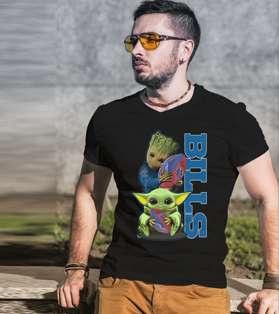 Grzd Buffalo Bills Baby Groot And Baby Yoda Football T-Shirt
