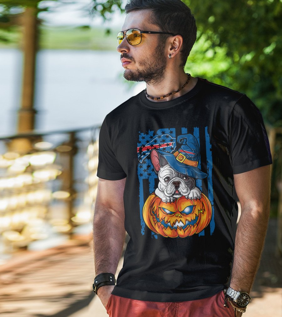 Hlw Bulldog Buffalo Bills Halloween Wizard Pumpkin T-Shirt