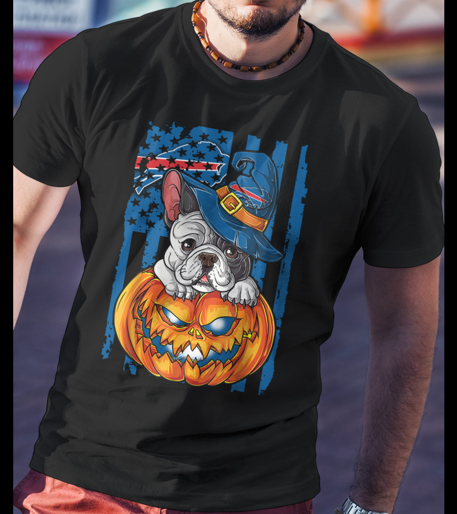 Hlw Bulldog Buffalo Bills Halloween Wizard Pumpkin T-Shirt