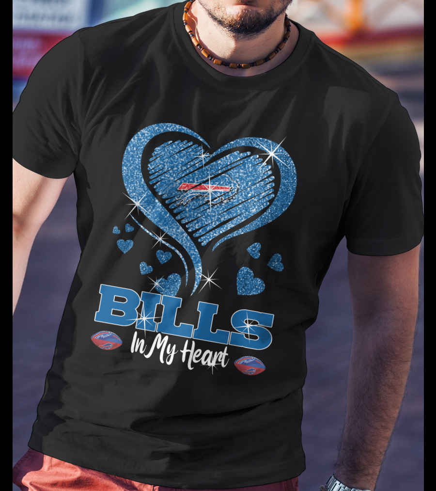 Bills In My Heart Buffalo Bills Sparkling Blue Heart NFL T-Shirt