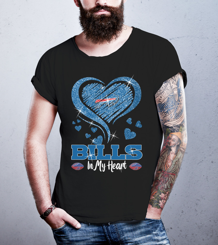 Bills In My Heart Buffalo Bills Sparkling Blue Heart NFL T-Shirt