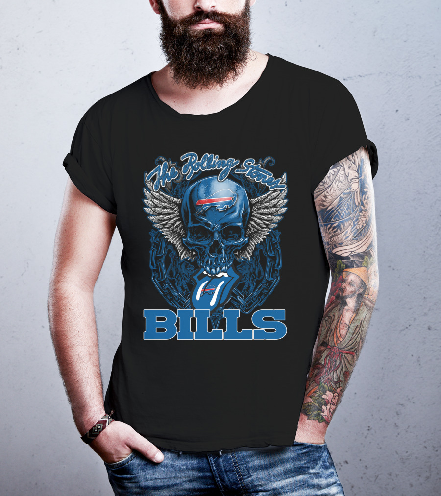 The Rolling Stones Buffalo Bills Winged Skull With Chain And Logo Tongue T-Shirt