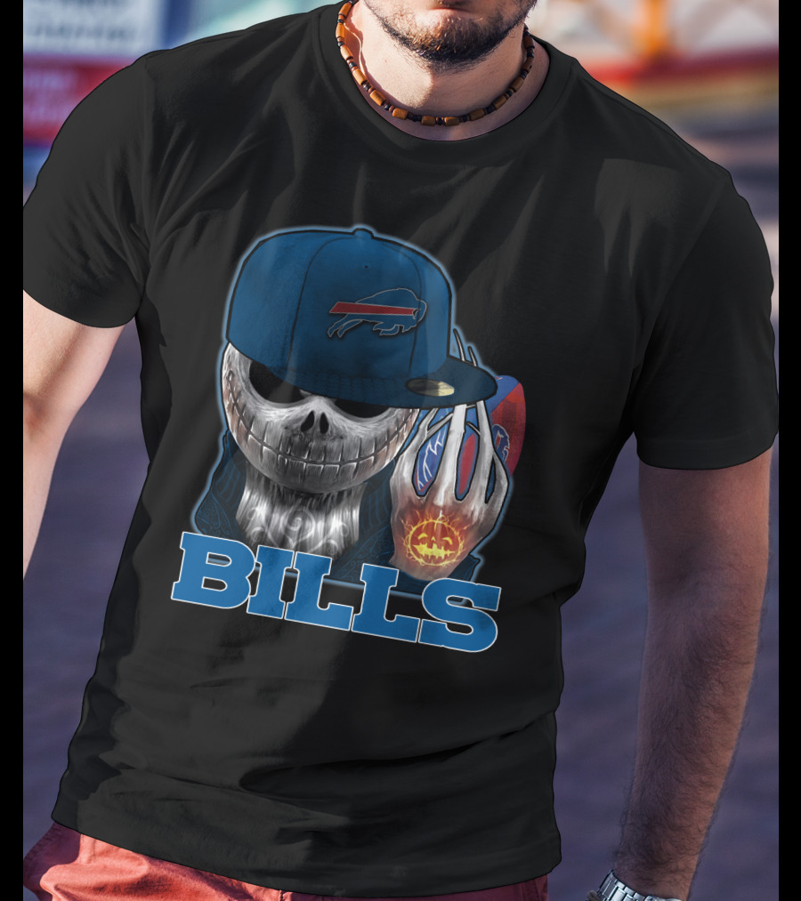 Buffalo Bills Halloween Skull With Pumpkin And Cap T-Shirt