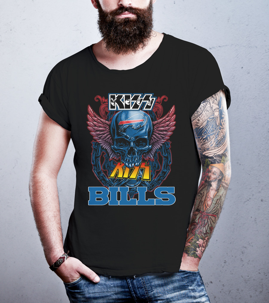 Kiss Buffalo Bills Skull Wings T-Shirt