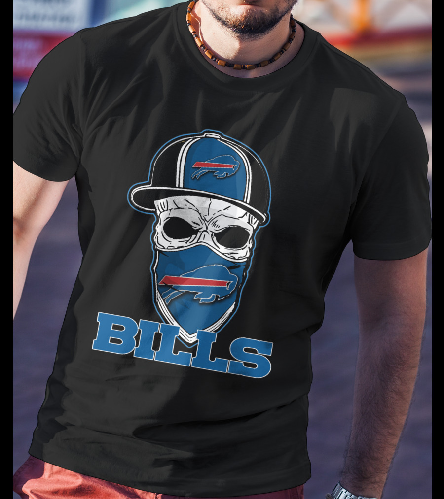 Buffalo Bills Skull Hat Logo Face Covering T-Shirt